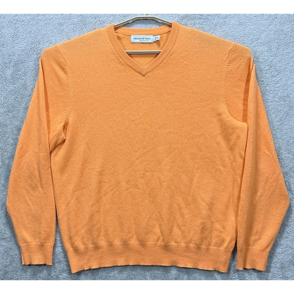 Vineyard Vines Mens Medium Orange 100% Cashmere V Neck Sweater 1E0241 Pullover